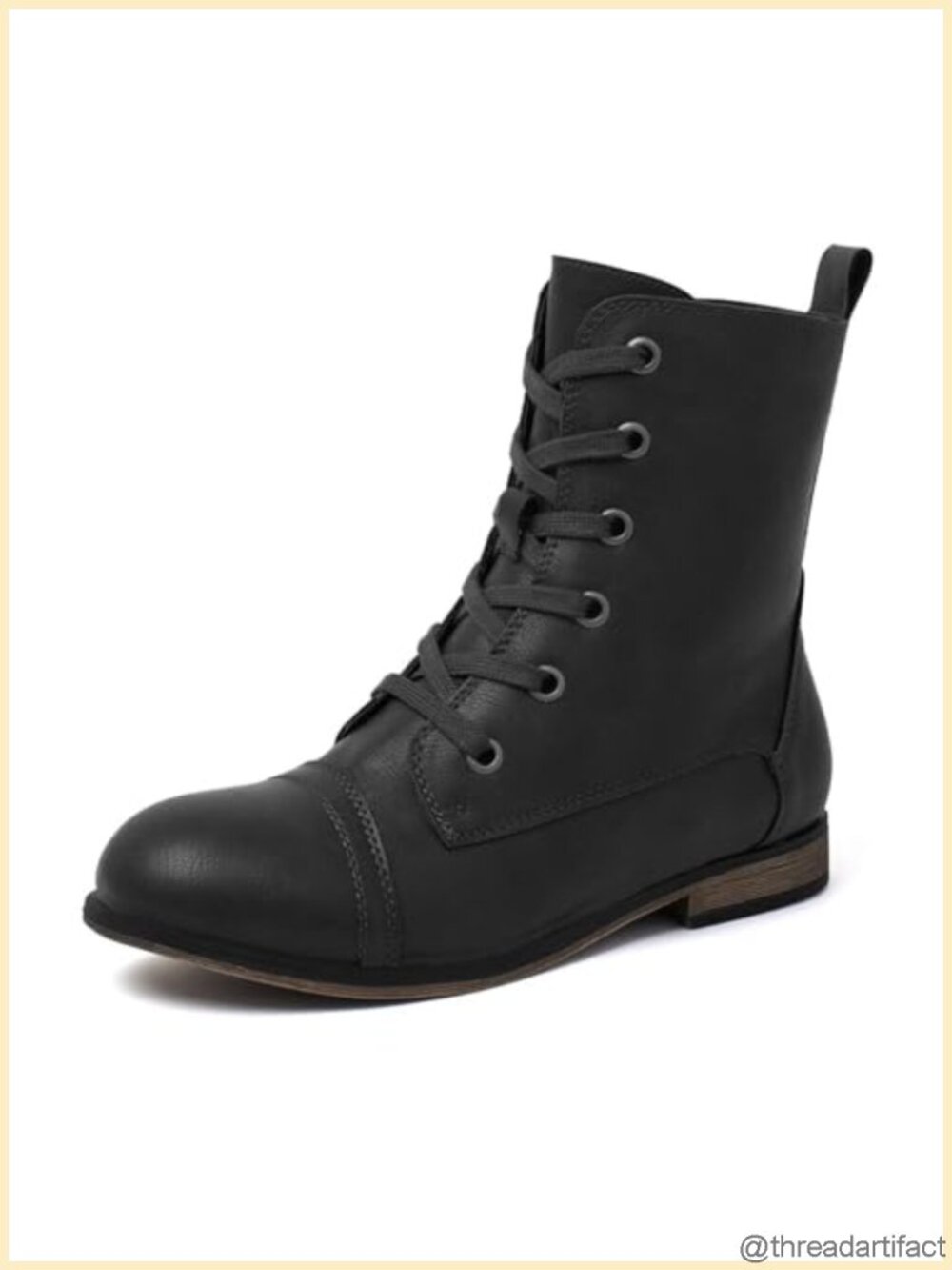 Women's Flat Combat Boots Lace Up Ankle Booties Side Zipper Leather